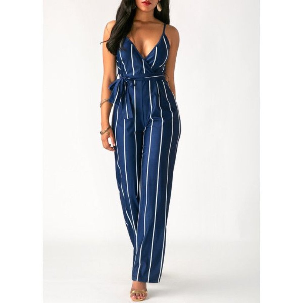 Striped blue and white jumpsuit